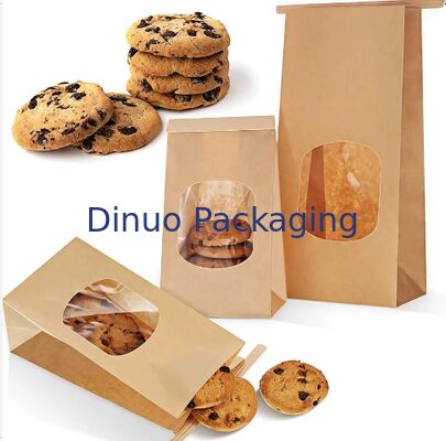 Biodegradable Kraft Paper Snack Bags With Clear Window For Bakery Catering Food Storage And Takeaway