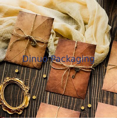 Antique Kraft Paper Envelopes Set With Rope And Metal Pendants For Retro Letter Gift Card Packaging