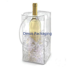 Non Toxic Clear PVC Packaging Bags , Wine Packaging Ice Cube Pouch With Handle