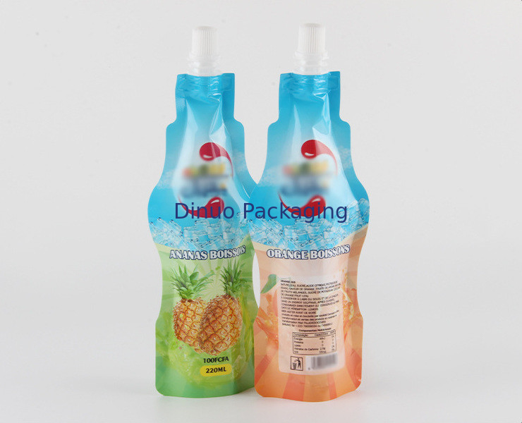 Custom Printed Doypack Bag Beverage Bottle Shaped Nozzle Aluminum Foil Stand Up Spout Pouch