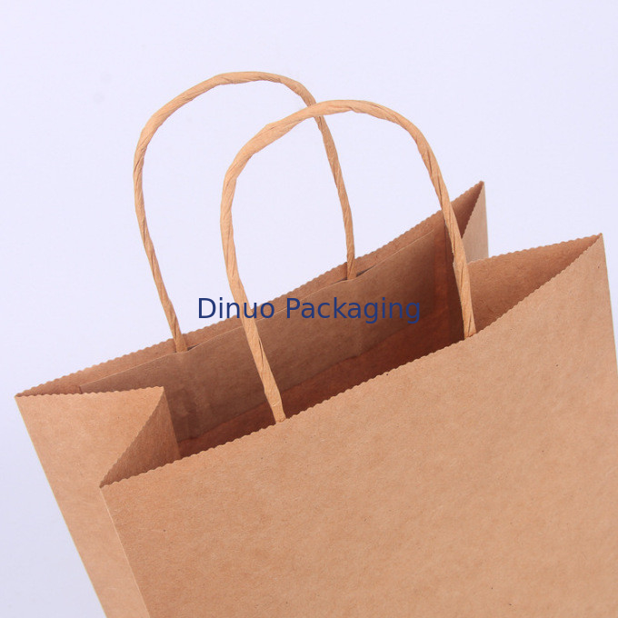 Brown Custom Logo Gift Shopping Kraft Paper Bag With Handle Coffee Delivery Bag