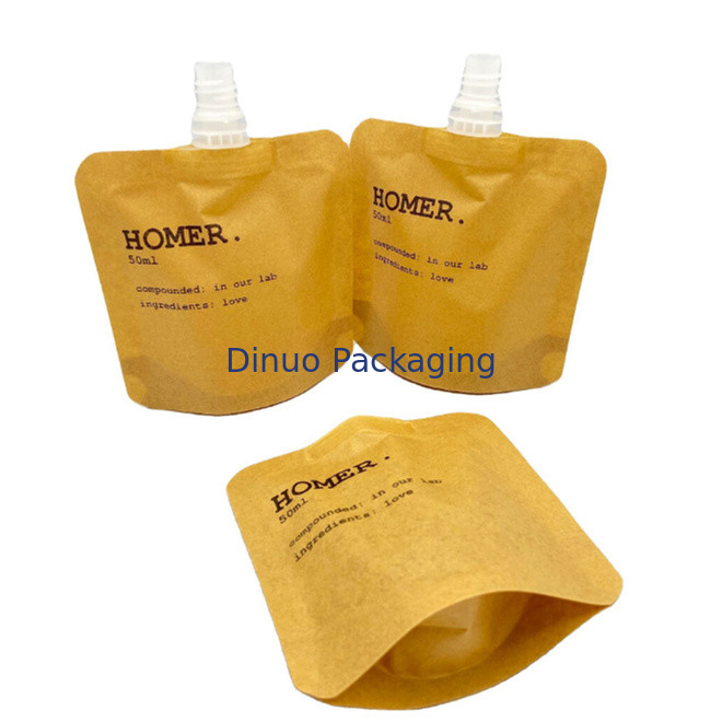 Custom Stand Up Bag Biodegradable Kraft Cosmetic Liquid Refill Spout Pouch