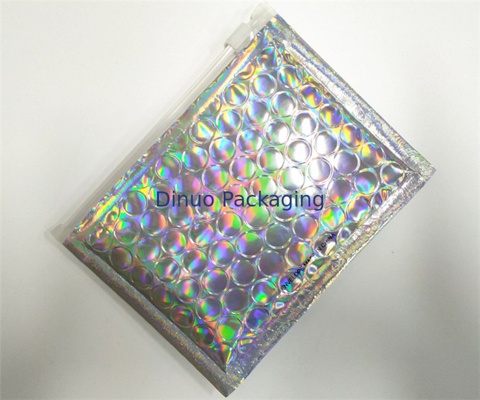 Customized Holographic Bubble Mailers Shiny Color With Ziplock Closure Recyclable