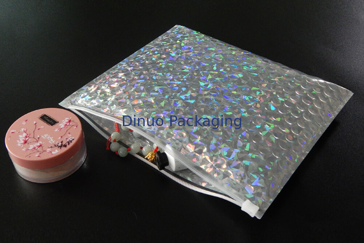 Reclosable 250x180mm Shiny Holographic Slider Zipper bubble bag , Bubble for packing