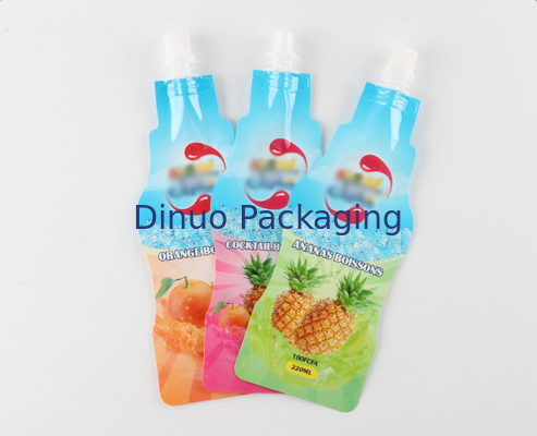 Custom Printed Doypack Bag Beverage Bottle Shaped Nozzle Aluminum Foil Stand Up Spout Pouch