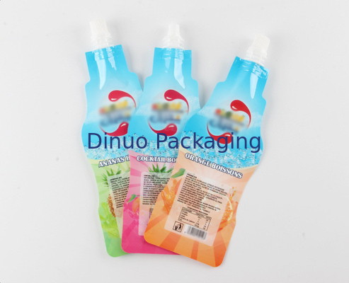 Custom Printed Doypack Bag Beverage Bottle Shaped Nozzle Aluminum Foil Stand Up Spout Pouch
