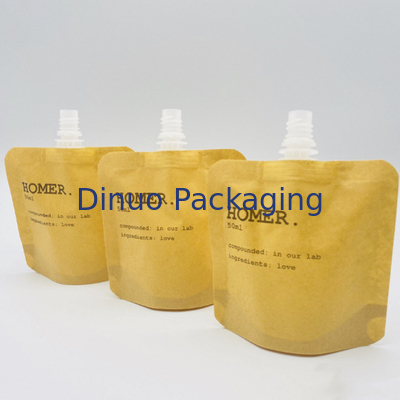 Custom Stand Up Bag Biodegradable Kraft Cosmetic Liquid Refill Spout Pouch