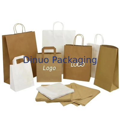 Recyclable Shopping Kraft Brown Paper Bag Flat Handle Food Packaging Takeaway Bags