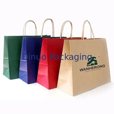 Recyclable Shopping Kraft Brown Paper Bag Flat Handle Food Packaging Takeaway Bags