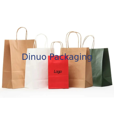 Recyclable Shopping Kraft Brown Paper Bag Flat Handle Food Packaging Takeaway Bags