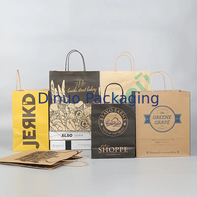 Custom Printed Shopping Kraft Paper Bag With Handle Restaurant Fast Food Takeaway Bag