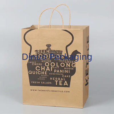 Custom Printed Shopping Kraft Paper Bag With Handle Restaurant Fast Food Takeaway Bag