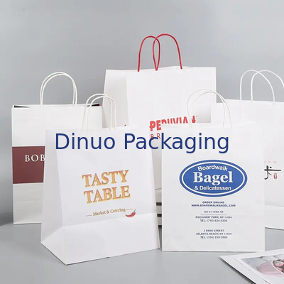 Custom Printed Shopping Kraft Paper Bag With Handle Restaurant Fast Food Takeaway Bag