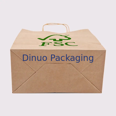 Custom Printed Logo White Brown Gift Shopping Kraft Paper Bag With Twisted Handle