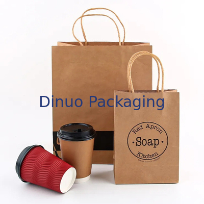 Custom Printed Logo White Brown Gift Shopping Kraft Paper Bag With Twisted Handle