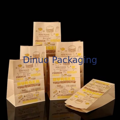 Custom Size Disposable Brown Kraft Paper Bags for Bread, Sandwich Flat Bottom Food Take Out Paper Bag