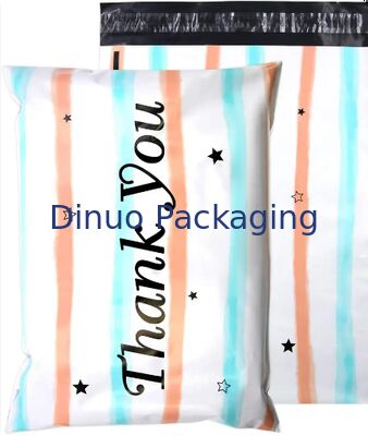 Sustainable Waterproof Compostable Mailing Bag With Color Stripe And Thank You Print For Packaging