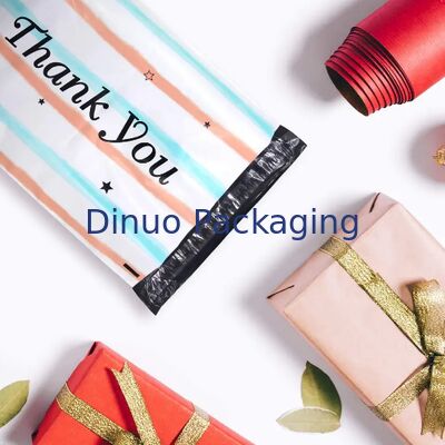 Sustainable Waterproof Compostable Mailing Bag With Color Stripe And Thank You Print For Packaging