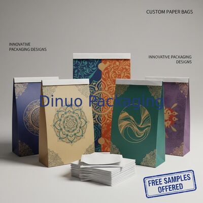Without Side Gusset Custom Paper Bags Gravure Printing 1 to 9 Colors Free Samples Offered Innovative Packaging Designs