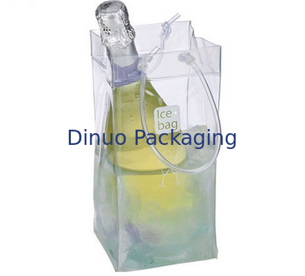 Custom PVC Packaging Bags , Clear Plastic Cooler Ice Bag For Wine Packing