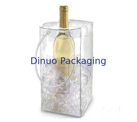 Non Toxic Clear PVC Packaging Bags , Wine Packaging Ice Cube Pouch With Handle