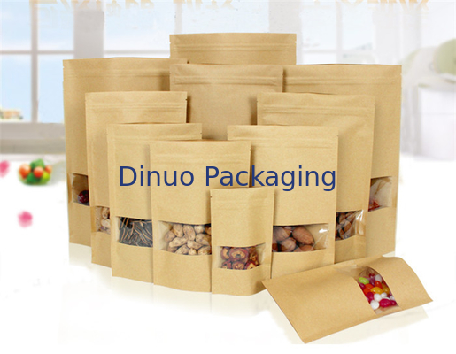 Kraft Custom Printed Stand Up Pouches With Window For Instant Food Packaging