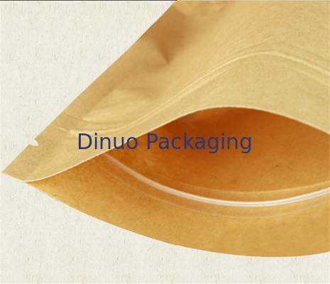 Customized Zipper Kraft Paper Stand Up Pouch With Tear Notch Food Packaging