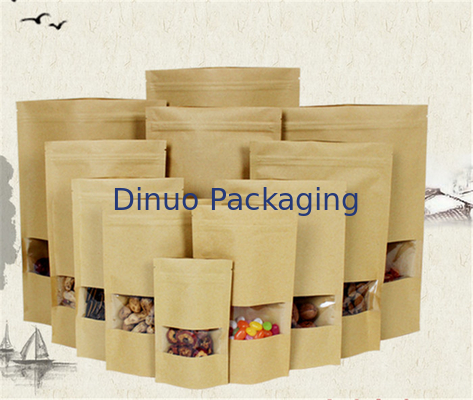 Customized Zipper Kraft Paper Stand Up Pouch With Tear Notch Food Packaging