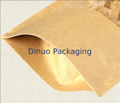 Customized Zipper Kraft Paper Stand Up Pouch With Tear Notch Food Packaging