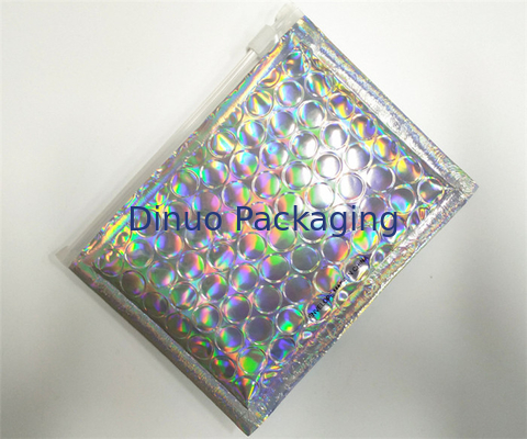 Customized Holographic Bubble Mailers Shiny Color With Ziplock Closure Recyclable