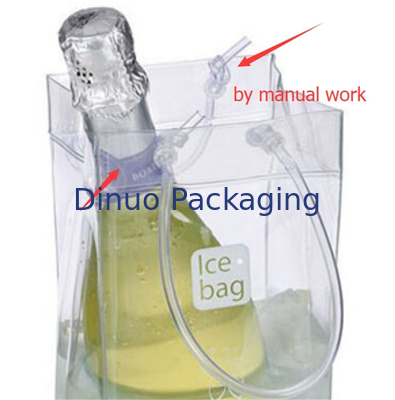Non Toxic Clear PVC Packaging Bags , Wine Packaging Ice Cube Pouch With Handle