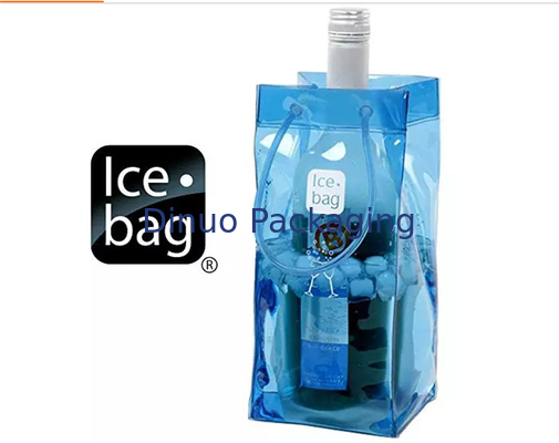 Security String Handle PVC Packaging Bags , Reusable Plastic Wine Cooler Bags