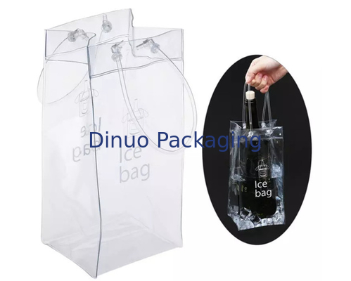 Security String Handle PVC Packaging Bags , Reusable Plastic Wine Cooler Bags