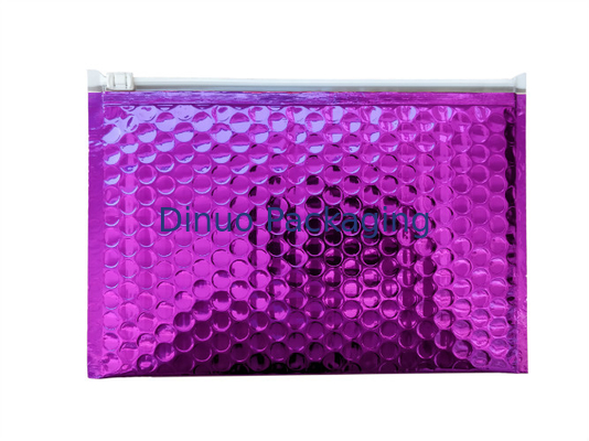 Full color metallic foil padded bubble zipper lock bag cosmetics packaging zipper bubble bag